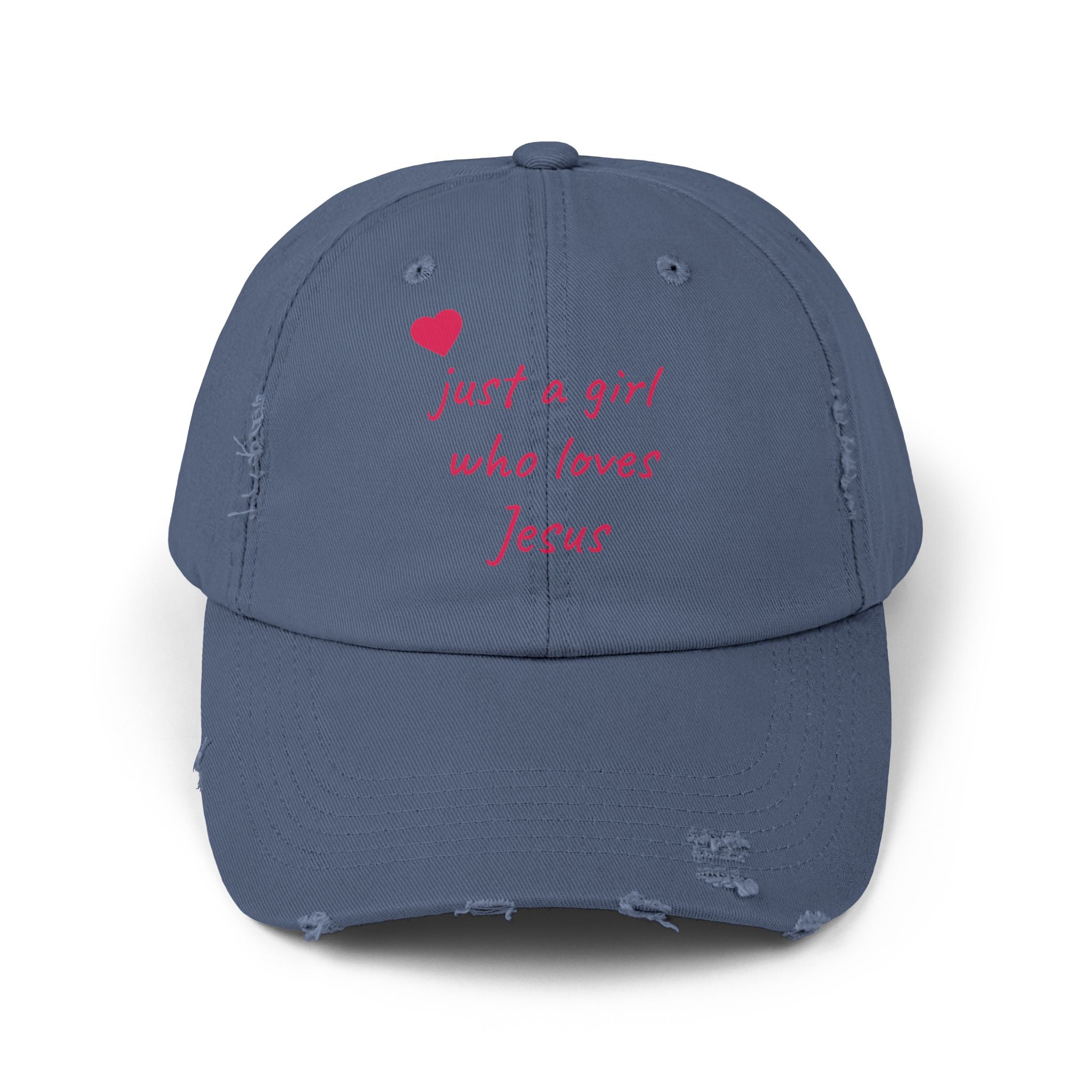 JUST A GIRL WHO LOVES JESUS Unisex Distressed Cap