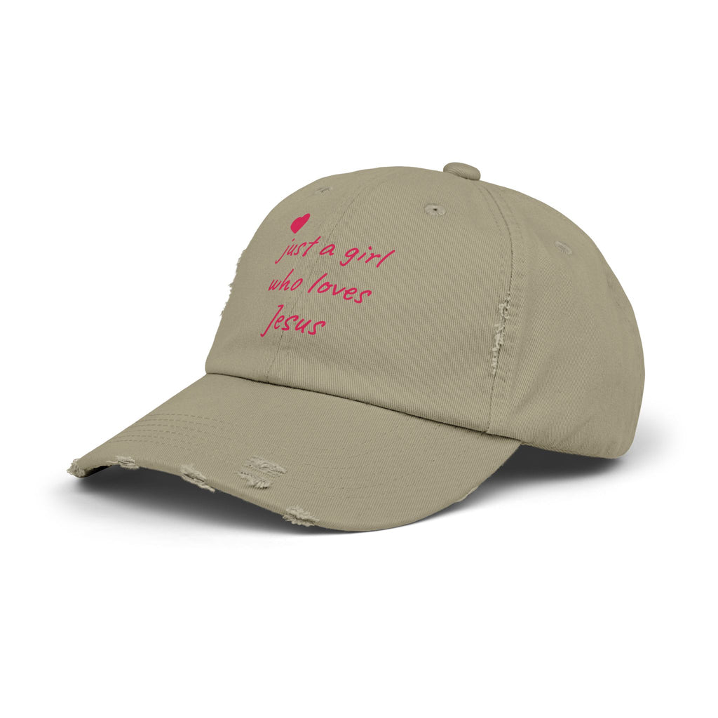 JUST A GIRL WHO LOVES JESUS Unisex Distressed Cap