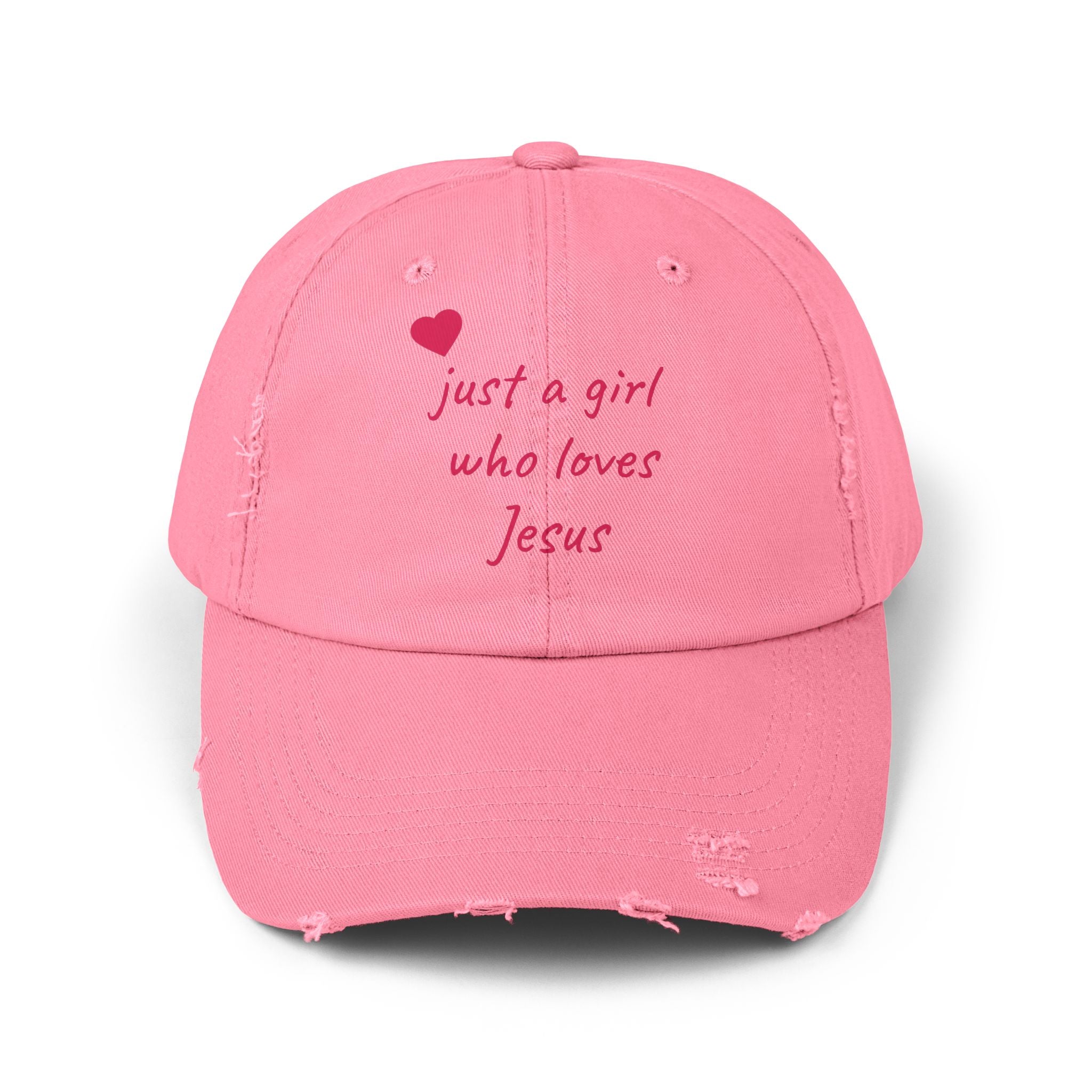 JUST A GIRL WHO LOVES JESUS Unisex Distressed Cap