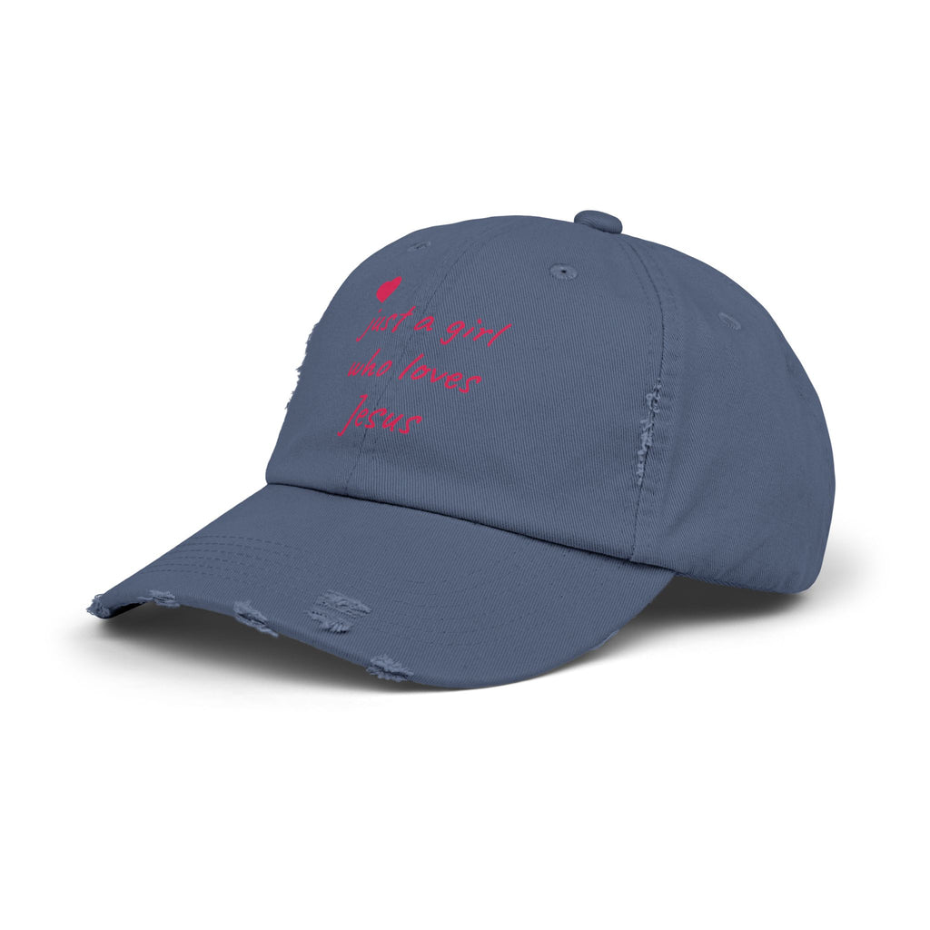 JUST A GIRL WHO LOVES JESUS Unisex Distressed Cap
