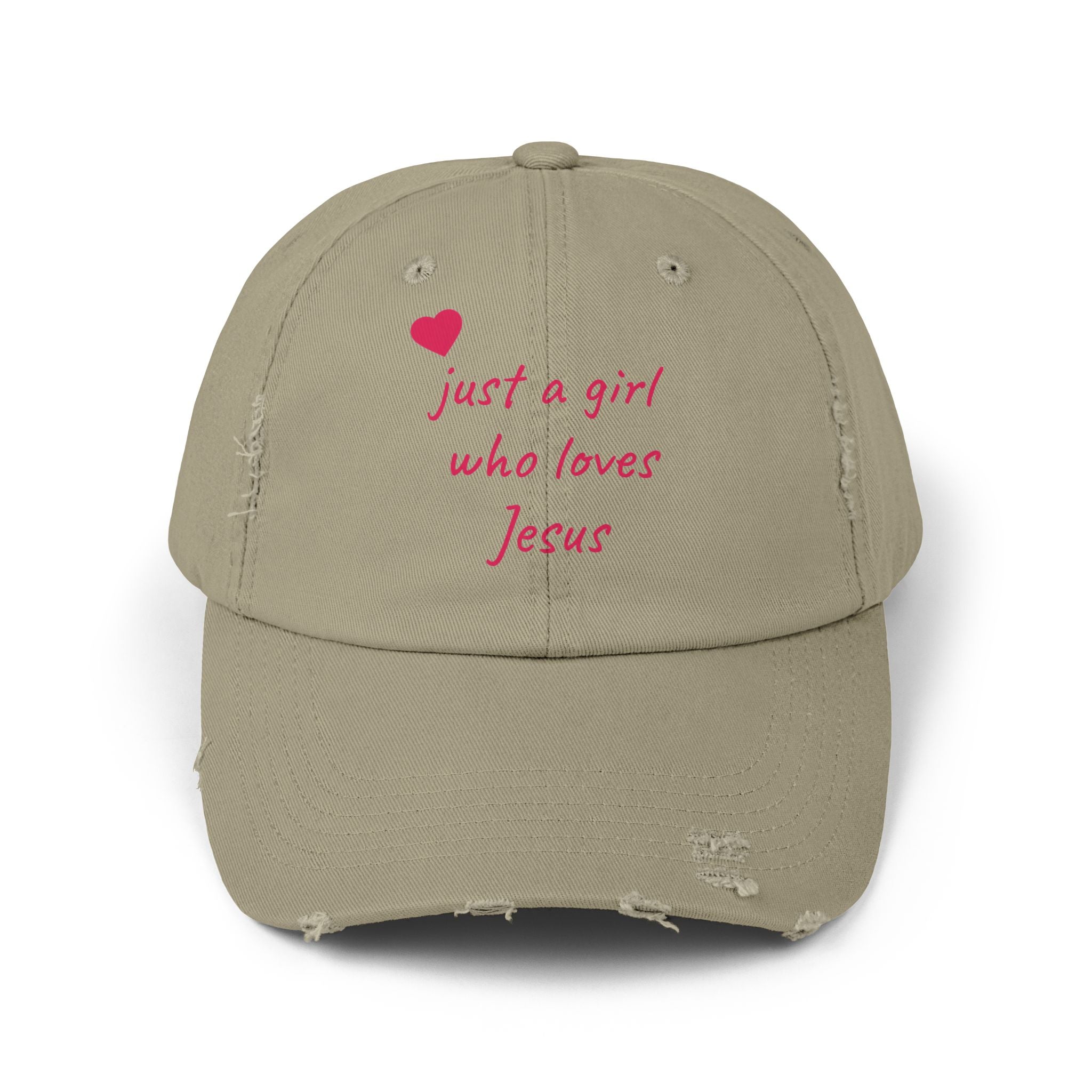 JUST A GIRL WHO LOVES JESUS Unisex Distressed Cap