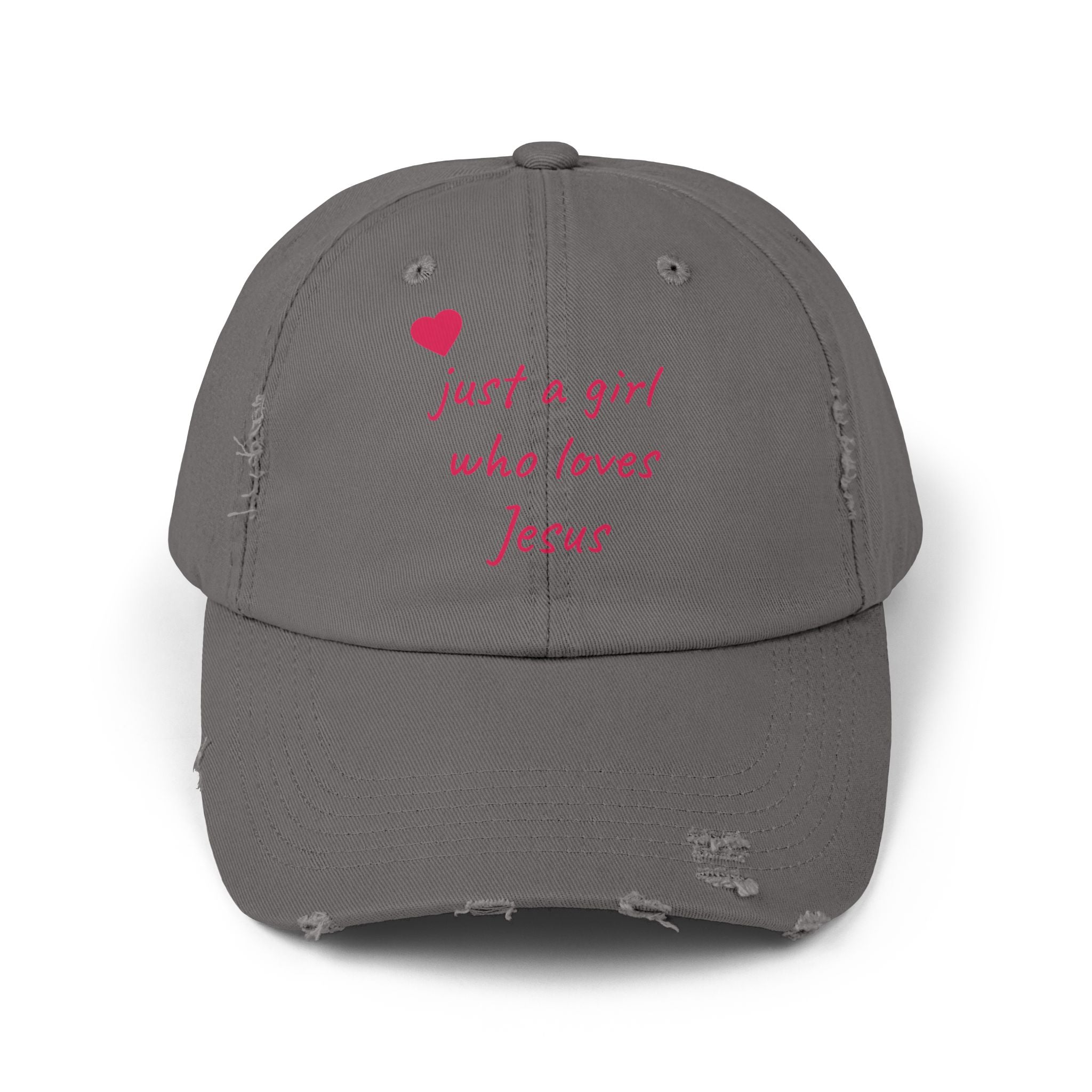 JUST A GIRL WHO LOVES JESUS Unisex Distressed Cap
