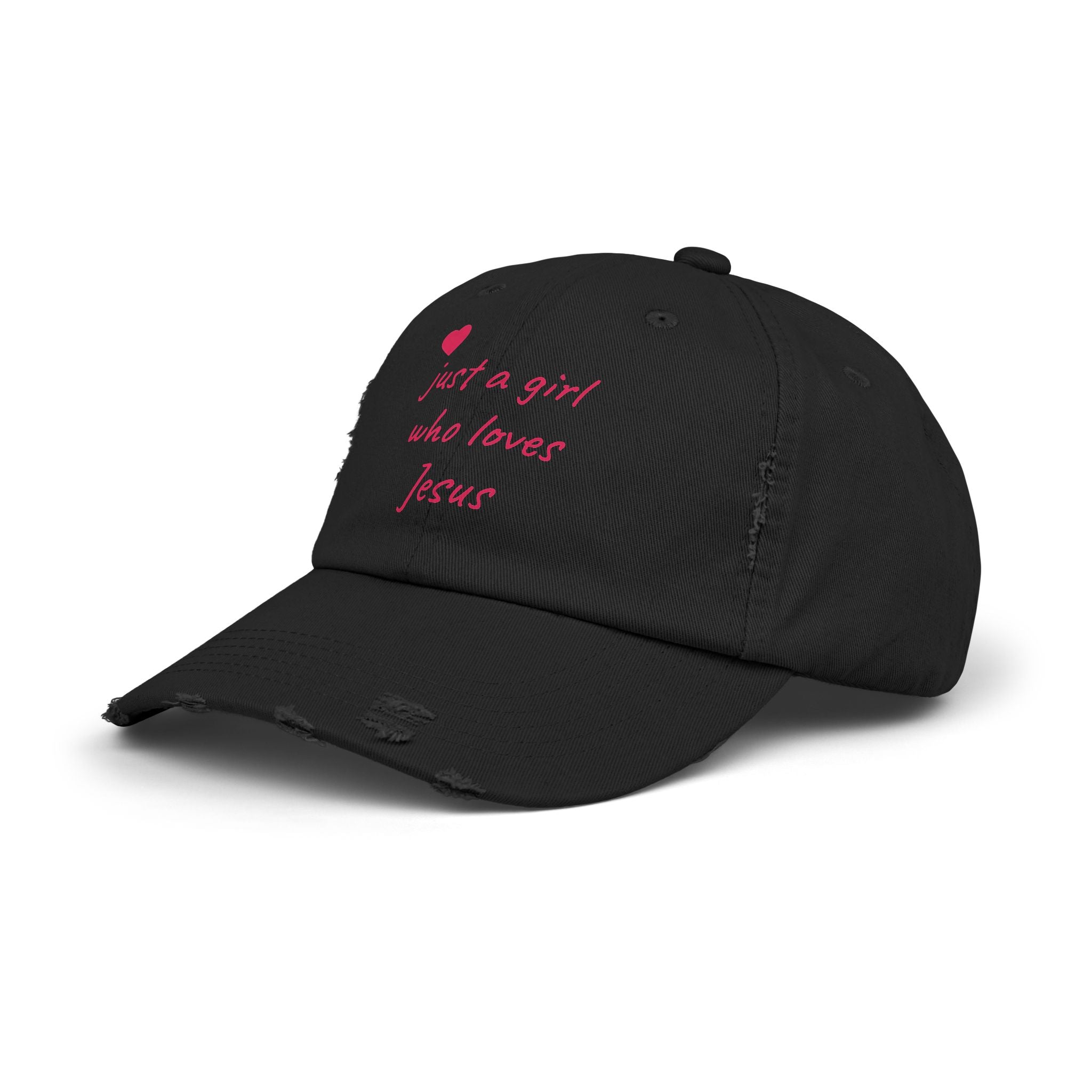 JUST A GIRL WHO LOVES JESUS Unisex Distressed Cap