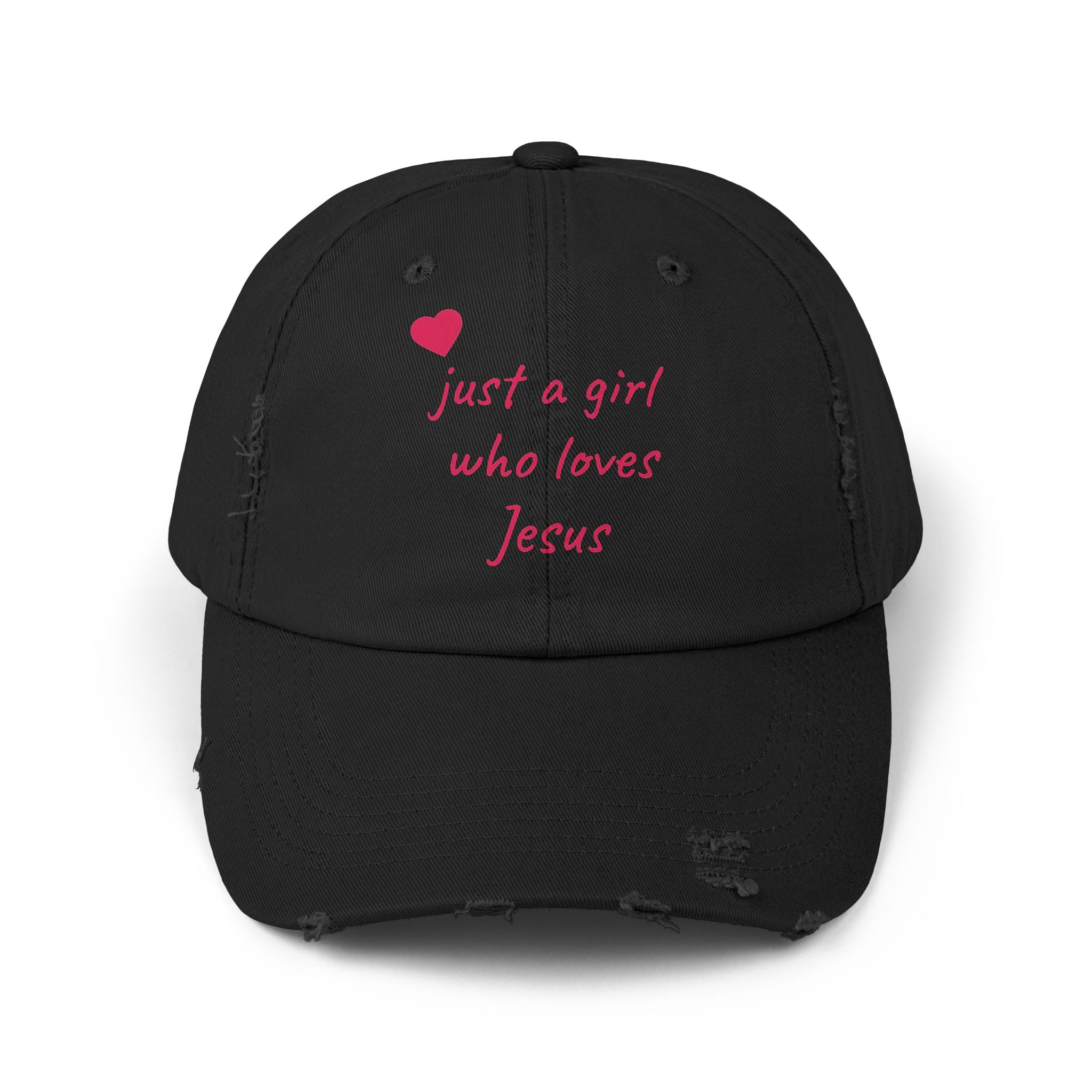JUST A GIRL WHO LOVES JESUS Unisex Distressed Cap