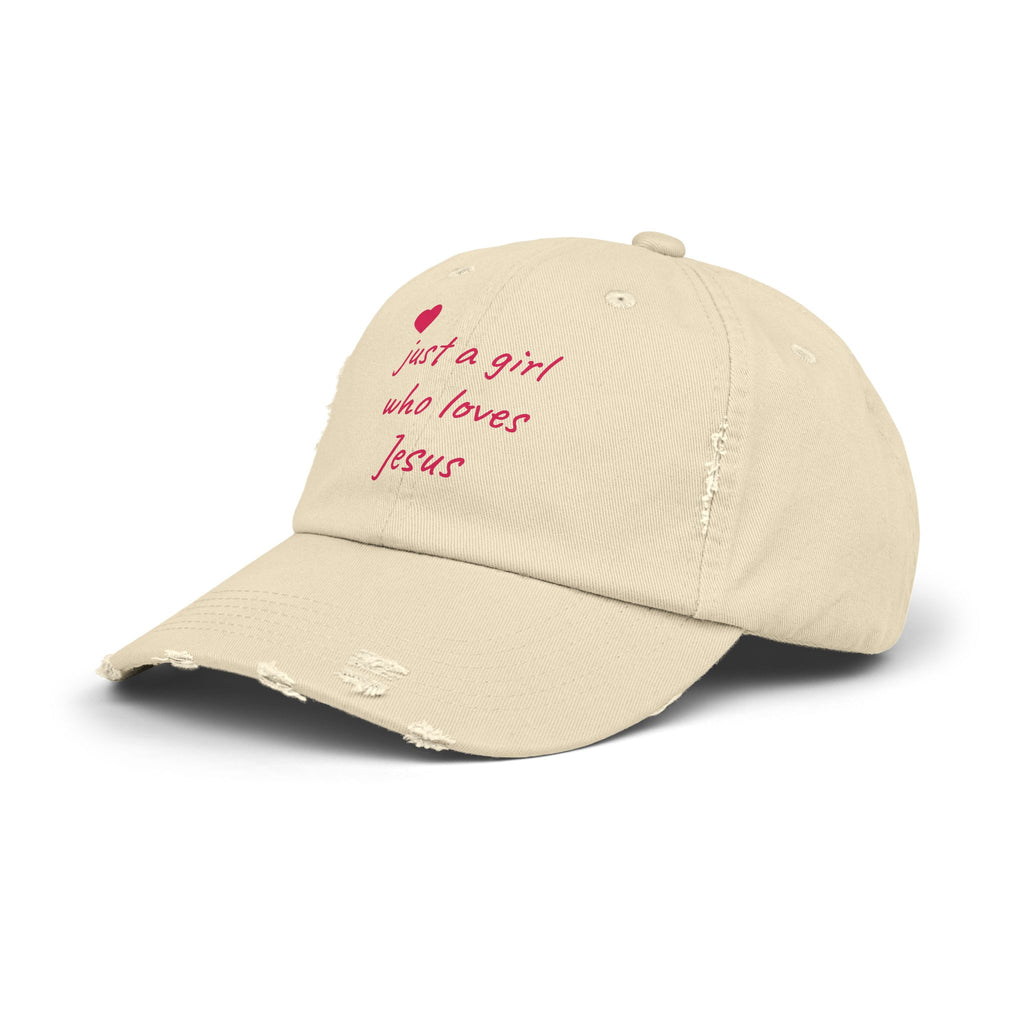 JUST A GIRL WHO LOVES JESUS Unisex Distressed Cap